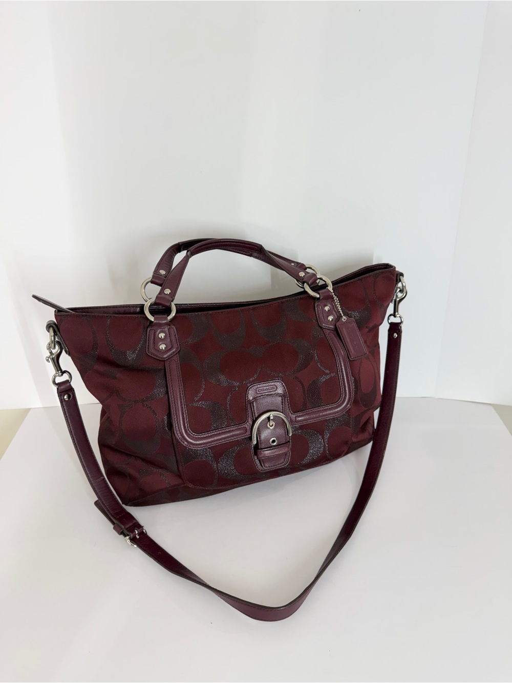 Coach Campbell Signature Metallic Izzy Fashion Satchel Burgundy F26241 Designer